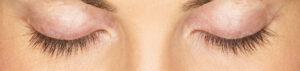 Close-up of well-groomed eyelashes on closed eyes, natural beauty, eyelash care.